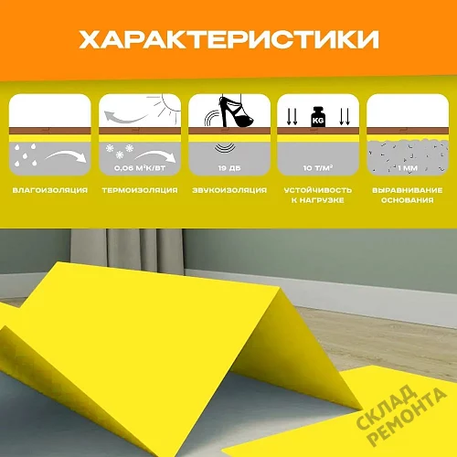 Фото Подложка листовая Solid 2 мм под ламинат и паркет желтая – купить в Прокопьевске: цена, описание, фото. Интернет-магазин 3