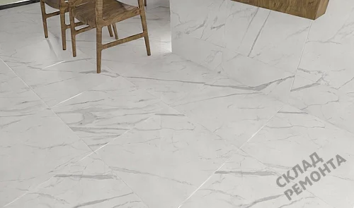Фото Керамогранит матовый Steppe Ceramics Statuario White белый 600*600*9,5 – купить в Прокопьевске: цена, описание, фото. Интернет-магазин 4