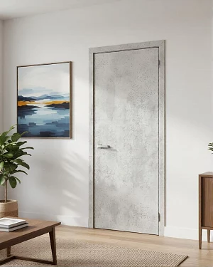 Дверь FlyDoors Гладкое ПГ (черная кромка) цемент светлый, микрофлекс, без стекла