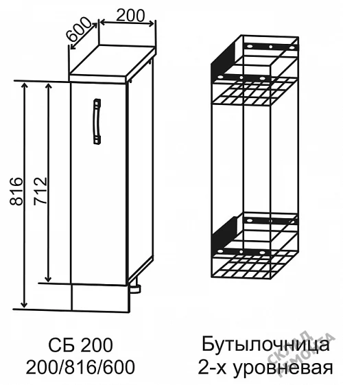 Фото Шкаф нижний ДСВ СБ 200 (бутылочница) – купить в Прокопьевске: цена, описание, фото. Интернет-магазин 2