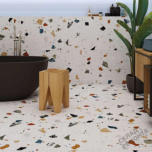 Фото Керамогранит матовый Steppe Ceramics Chips White белый 600*600*9 – купить в Прокопьевске: цена, описание, фото. Интернет-магазин 2